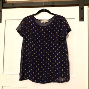 LOFT Silk Navy and Gold Top sz M NWOT